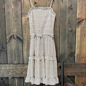 Jessica Simpson Tiered Ruffle Dress M Black White Animal Print Boho Neutral Mini